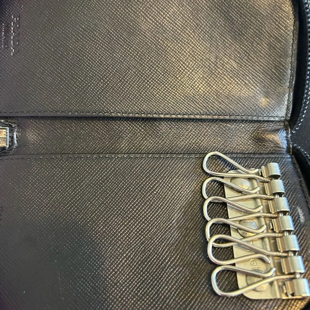 Prada Black Leather Keys & Card Wallet